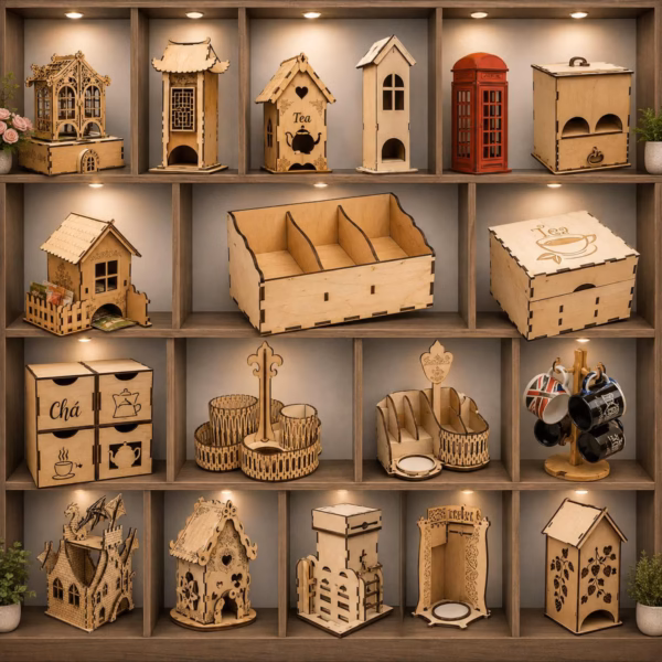 60+ Laser Cut Tea House Bundle | Tea Box & Organizer SVG, DXF, AI, EPS, CDR Files