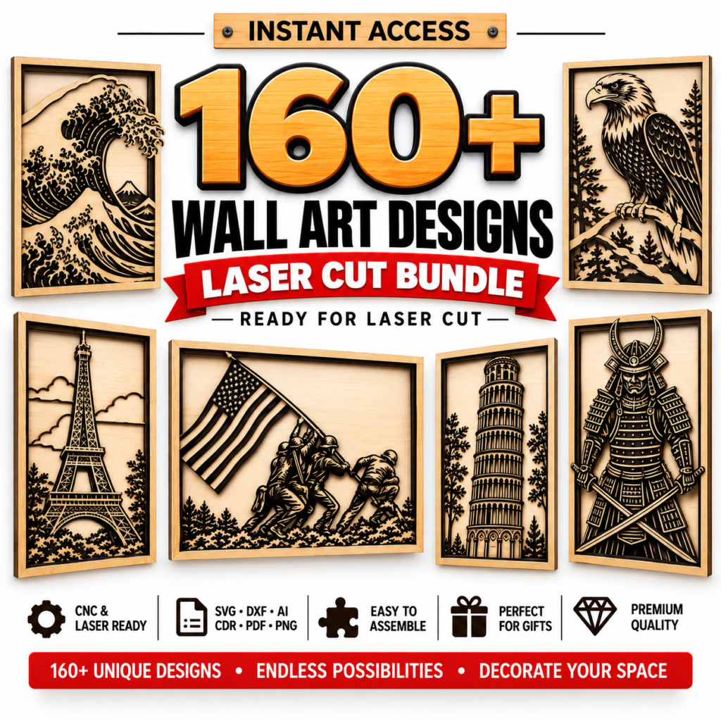 160 Laser Cut Wall Art Designs Bundle | SVG & PNG Files for Metal, Wood, Acrylic & CNC