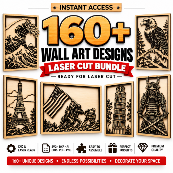 160 Laser Cut Wall Art Designs Bundle | SVG & PNG Files for Metal, Wood, Acrylic & CNC