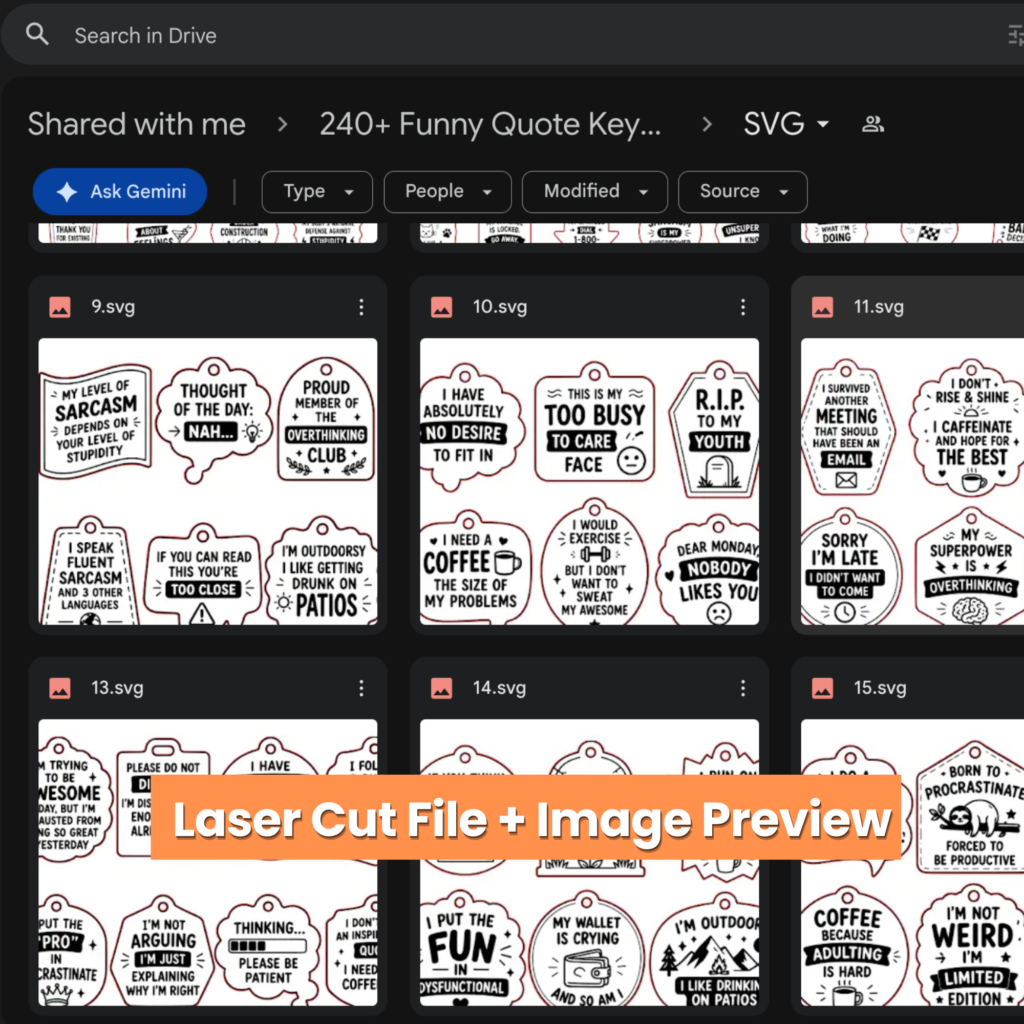 240+ Funny Quote Keychain Laser Cut Bundle | Humorous Saying SVG, DXF, AI & PNG Files