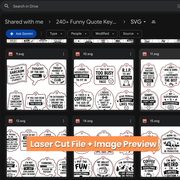 240+ Funny Quote Keychain Laser Cut Bundle | Humorous Saying SVG, DXF, AI & PNG Files
