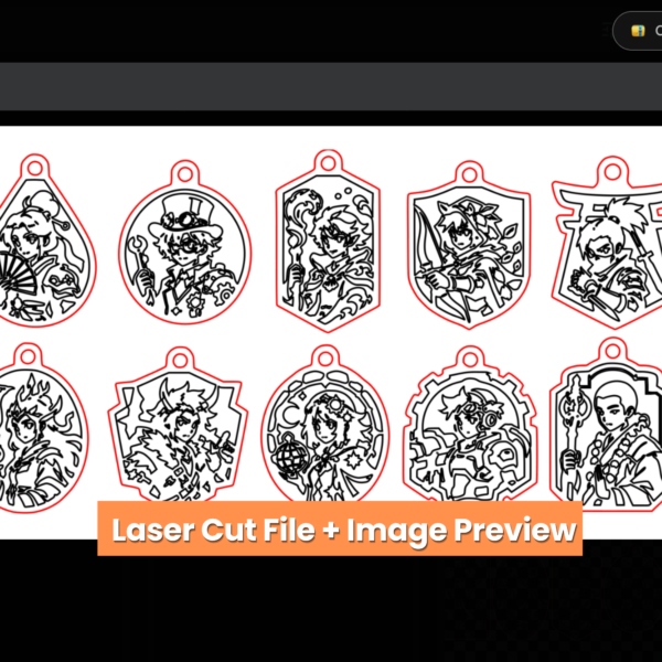 50+ Anime Laser Cut Keychain Bundle | Fantasy Character Cutting & Engraving Designs