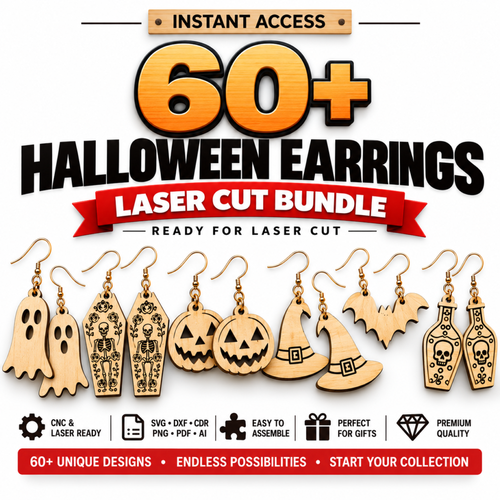 60 Halloween Earrings Laser Cut Bundle | Spooky Jewelry SVG, DXF, PNG & PDF Files