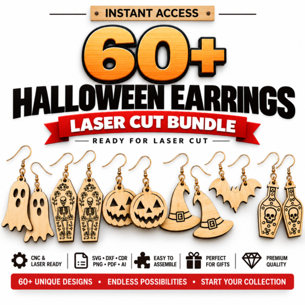 60 Halloween Earrings Laser Cut Bundle | Spooky Jewelry SVG, DXF, PNG & PDF Files