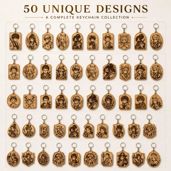 50+ Anime Laser Cut Keychain Bundle | Fantasy Character Cutting & Engraving Designs