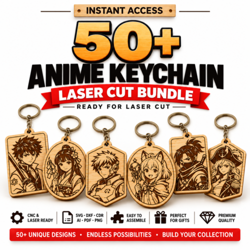 234 50+ Anime Laser Cut Keychain Bundle | Fantasy Character Cutting & Engraving Designs