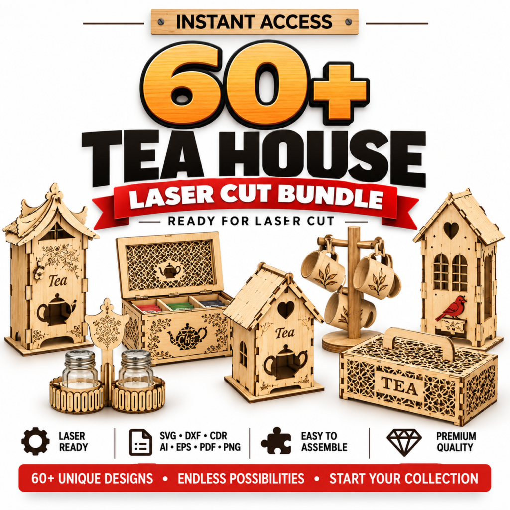 60+ Laser Cut Tea House Bundle | Tea Box & Organizer SVG, DXF, AI, EPS, CDR Files
