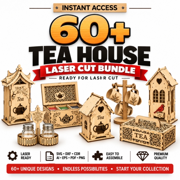 60+ Laser Cut Tea House Bundle | Tea Box & Organizer SVG, DXF, AI, EPS, CDR Files