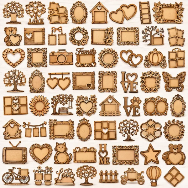 50+ Photo Frame Laser Cut Bundle | Wood Picture Frame SVG, DXF, AI & PDF Files