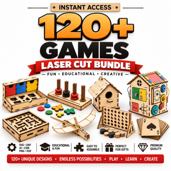 120+ Laser Cut Games & Wooden Toy Bundle | Puzzle, Board Game & Chess SVG DXF Files
