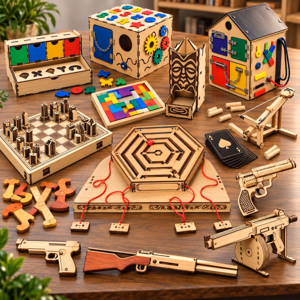 120+ Laser Cut Games & Wooden Toy Bundle | Puzzle, Board Game & Chess SVG DXF Files