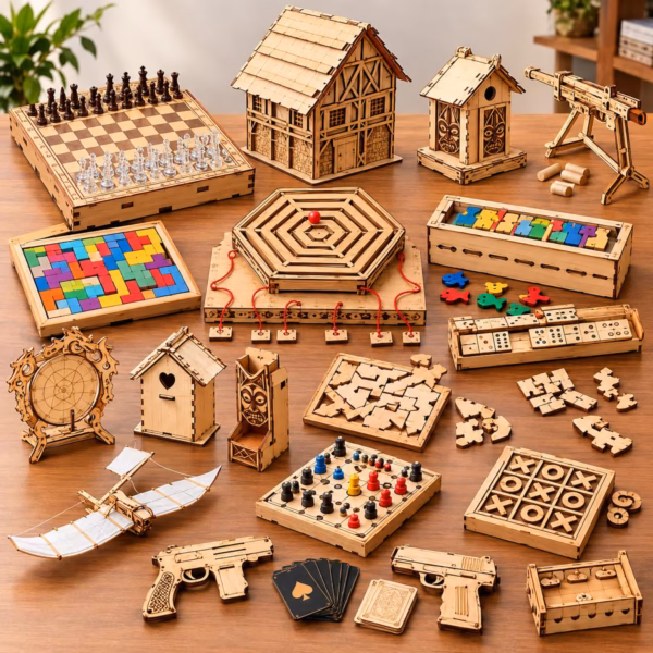 120+ Laser Cut Games & Wooden Toy Bundle | Puzzle, Board Game & Chess SVG DXF Files