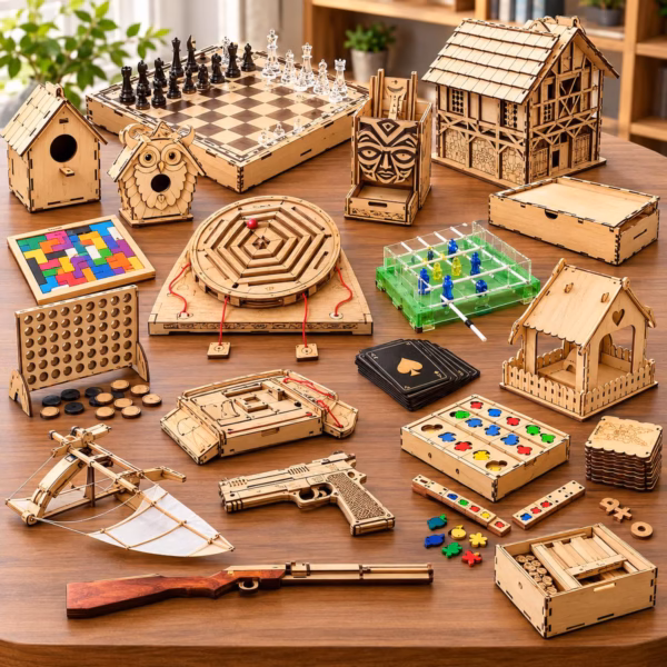 120+ Laser Cut Games & Wooden Toy Bundle | Puzzle, Board Game & Chess SVG DXF Files