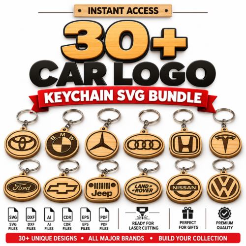 333 30 Car Logo Keychain Laser Cut Bundle | SVG, DXF, EPS, PNG & PDF Files